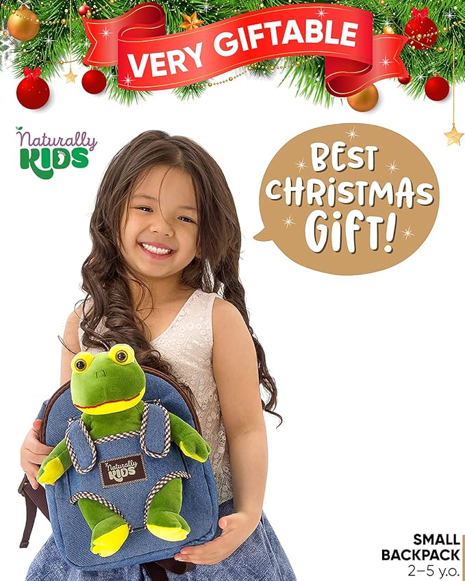 Frog Backpack, Frog Toys for Kids 3-5, Toddler Stuffed Animal Gifts for 2 3 4 5 Year Old Girl Boy