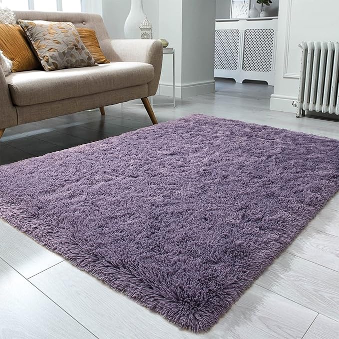 Ompaa Fluffy Area Rugs, Super Soft Shaggy Rug Fuzzy Long Fur Carpets for Bedroom Living Room Decor, 3 x 5 Feet Gray Purple