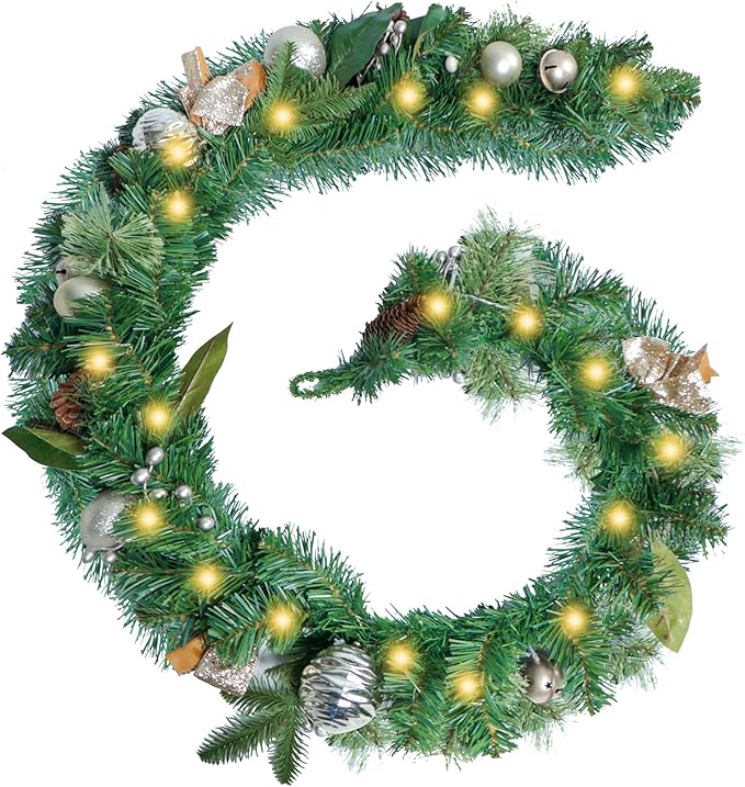Christmas Garland Lighted Indoor Outdoor Decorations Artificial Christmas Garlands with Light Mantel Pine Cone for Door Porch Holiday Party Outdoor Indoor Xmas Decor 6FT Gold A