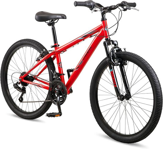 Cavern Mountain Bike for Youth or Adult Boys Girls, 7 or 21-Speed Twist Shifter Options, 20/24/26-Inch Wheels, 11 to 17.5-Inch Steel Frame, Front Suspension, Kickstand Included