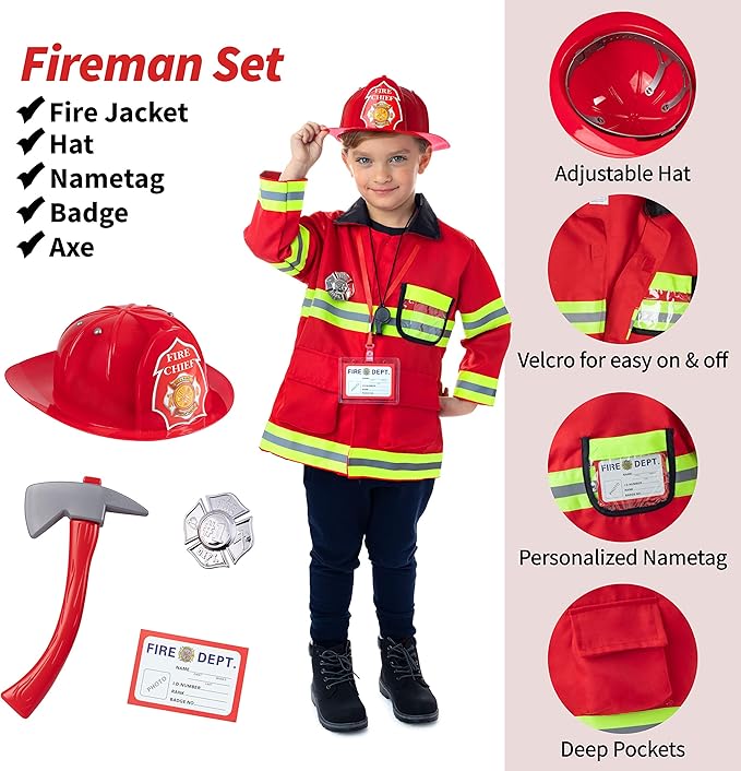 Born Toys Premium 16pcs Costume Dress up Set for Kids Ages 3-7 Fireman,Police Costume, and Doctor All Sets are Washable and Have Accessories