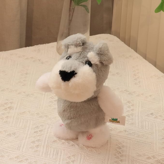 Hopearl Talking Schnauzer Singing Dog Repeats What You Say Puppy Walking Electric Interactive Animated Toy Speaking Plush Buddy Gifts for Toddlers, Gray, 8''