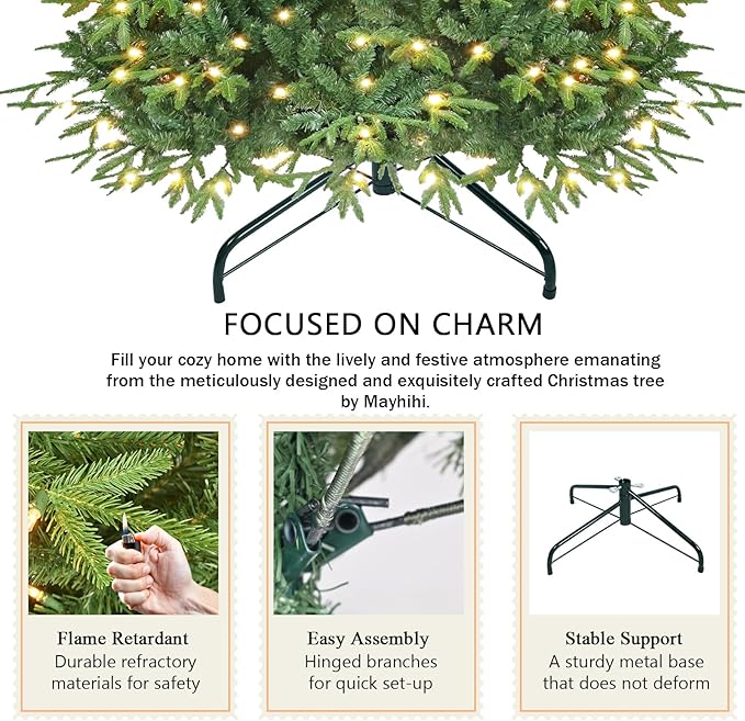 5ft Prelit Artificial Christmas Tree with 1528 PE PVC Tips, Premium Pre-Lit Holiday Xmas Tree with 200 UL Incandescent Lights, Metal Hinges & Foldable Base for Home Office Party, Green