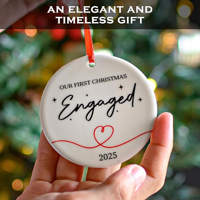 Our First Christmas Engaged Ornament 3 Inch, Engagement Christmas Ornament, Engaged Christmas Ornament 2025, She Said Yes Xmas Decor, Gifts for Couples