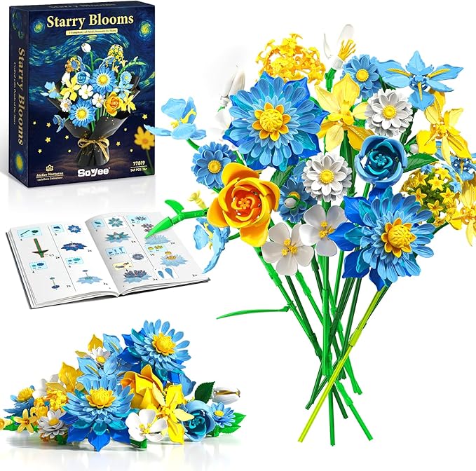Flowers Building Kit Botanical Collection Compatible with Lego Flowers Set, Gifts for Adult Girls & Women, Home and Office Decor Gift for Christmas Day, Valentines, Birthday