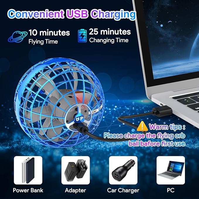 Flying Orb Ball Toys 2024, Soaring Hover Boomerang Spinner Hand Controlled Mini Drone Cosmic Globe Spinning Kids Adults Outdoor Fly Toy Birthday Gift Cool for Boys Girls 6 7 8 9 10 11 12 Year(Blue)