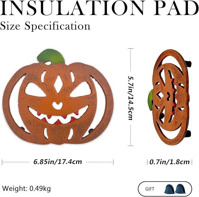 2-Pack Cast Iron Jabbering Jack Trivets for Hot Dishes - Heat Resistant Trivet for Hot Pots & Pans, Festive Pumpkin Trivets & Pumpkin Kitchen Decor (Christmas Themed)