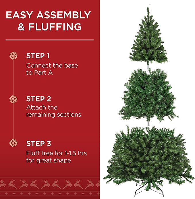 Best Choice Products 9ft Pre-Lit Spruce Artificial Holiday Christmas Tree for Home, Office, Party Decoration w/ 900 Incandescent Lights, 2028 Branch Tips, Easy Assembly, Metal Hinges & Foldable Base