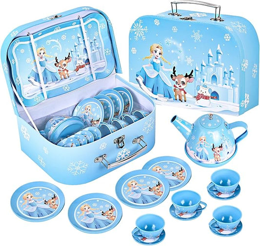 Princess Tea Party Set for Little Girls Ages 3-6, 15-Piece Pretend Play Kitchen Toys with Teapot, Cups, Plates & Storage Case, Princess Gift Set