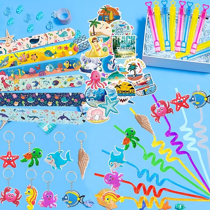 110Pcs Under the Sea Party Favors, Ocean Party Favors, Cute Sea Animal Party Supplies, Ocean Themed Gifts Pinata for Birthday Party Ocean Themed Classroom Rewards