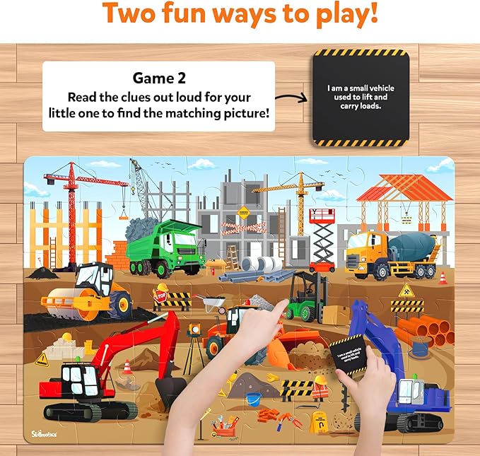 Skillmatics Floor Puzzle & Game - Piece & Play Construction Site, Jigsaw & Toddler Puzzles, Educational Toy, Gifts for Boys & Girls Ages 3, 4, 5, 6, 7 (48 Pieces, 2 x 3 feet)