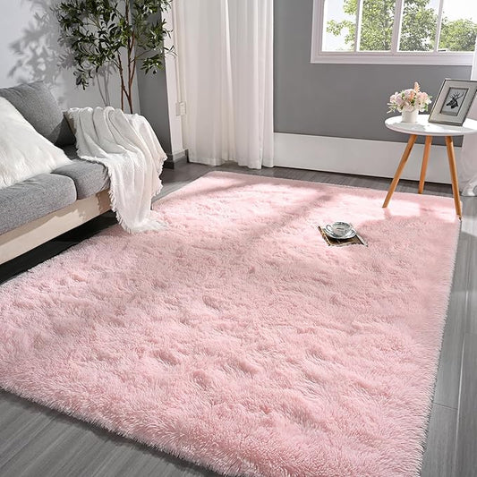 Pettop Fluffy Pink Rug for Bedroom Living Room, 5x8 Feet Super Soft Shaggy Plush Fuzzy Rugs for Girls Kids Boys, Non-Slip and Washable Rug for Nursery Classroom, Carpet for Rooms Decor