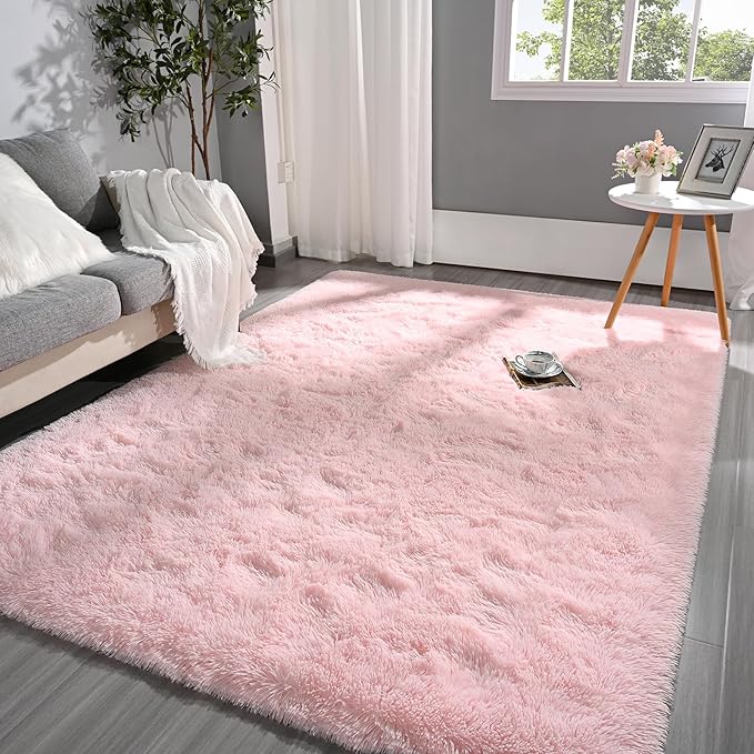 Pettop Fluffy Pink Area Rug for Bedroom Living Room, 3x5 Feet Soft Plush Fuzzy Rugs for Girls Kids Boys, Non-Slip and Washable Rug for Nursery Classroom, Carpet for Rooms Decor