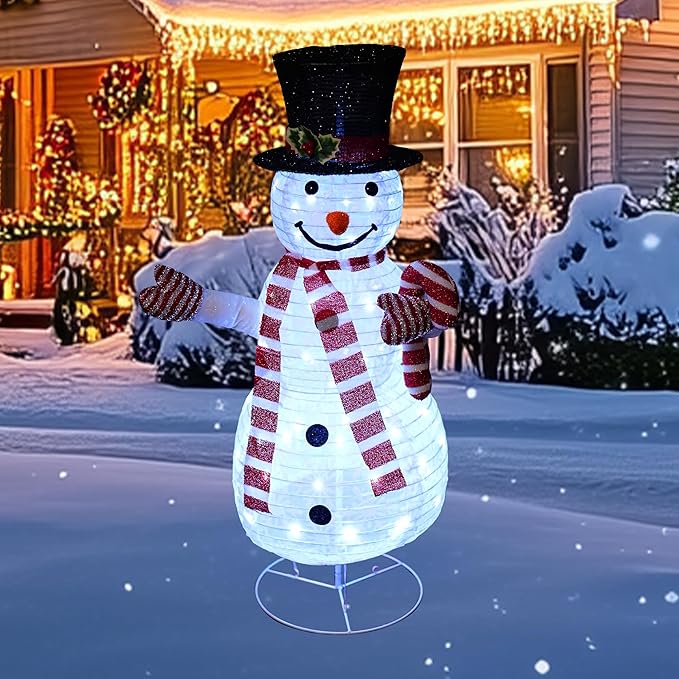Dazzle Bright Christmas Snowman Decorations, 3.5 FT Pre-Lit 70 LED Pop-Up Snowman, Collapsible Lighted Snowman with Metal Stand for Indoor Outdoor Garden Yard Home Party Xmas Decor