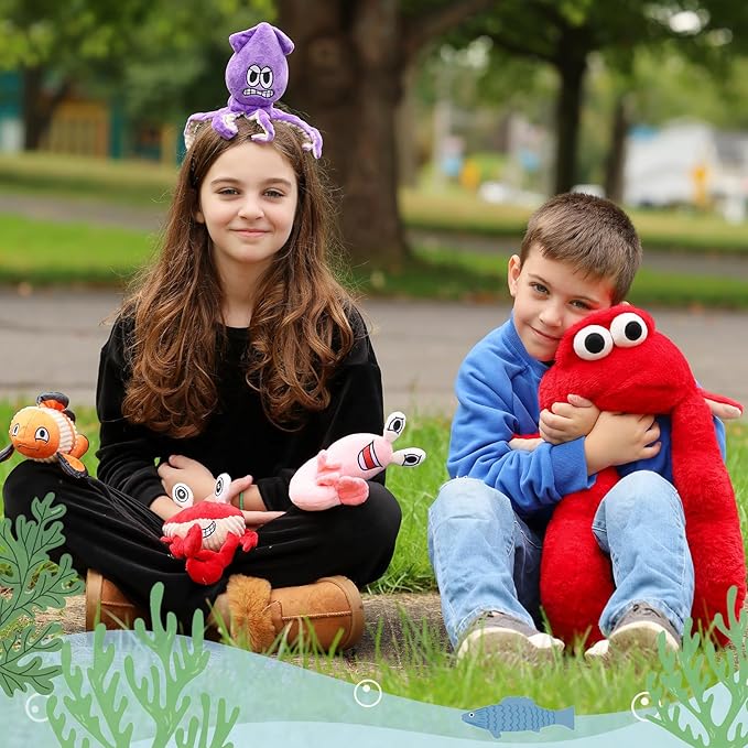 Muiteiur Soft 5 Piece Weighted Stuffed Animals, Lobster Plush Set Includes Mom Lobster,Shrimp,Crab,Octopus,Fish, Giant Crayfish Stuffed Animal with Weighted Claws (0.22 lb), Great Gift for Kids