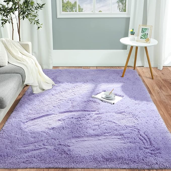 Pettop Fluffy Lavender Purple Rug for Bedroom Living Room, 5x8 Feet Super Soft Shaggy Plush Fuzzy Rugs for Girls Kids Boys, Non-Slip and Washable Rug for Nursery Classroom, Carpet for Rooms Decor