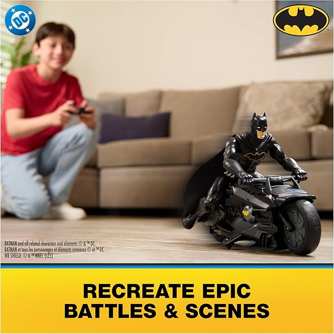 DC Comics, Batman Stealth Remote Control Batcycle with 12" Batman Action Figure, Super Hero Kids Toys for Boys and Girls Ages 4 & Up