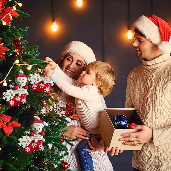 Personalized Ornament Baby's First Christmas 2025 Customized Snowman Ornaments with Name Xmas Tree Decoration Gifts for New Born Baby Boy&Girl (Red)