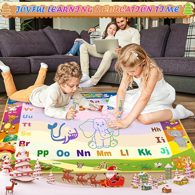 Water Doodle Mat Kids Toys, 40 X 30 Inch Large Water Painting Drawing Mat, Toddler Toys for Age 3 4 5 6 7 Year Old Girls Boys Birthday Gift, Mess Free Coloring Painting Learning Toys