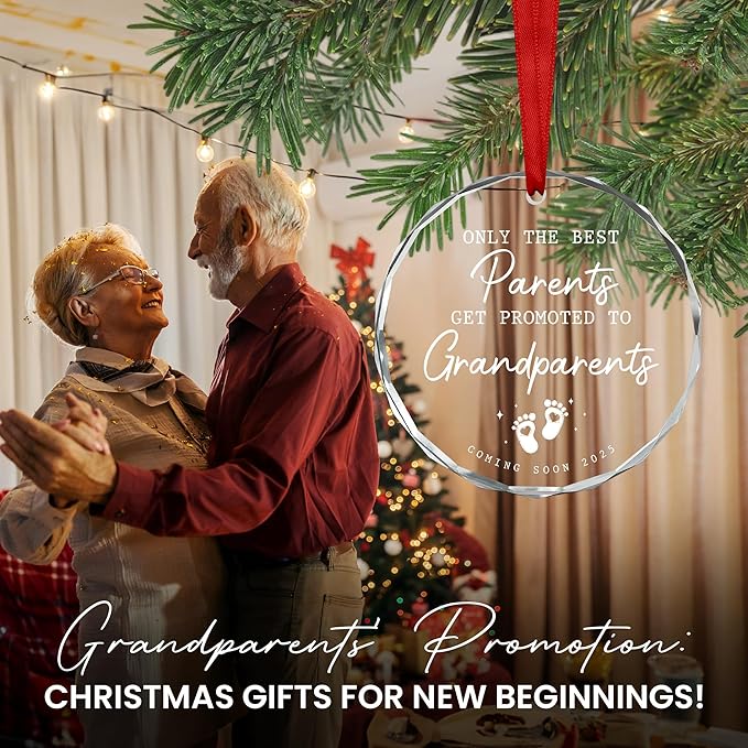 OASSIE Christmas Ornament Gifts for Grandparents - Glass Christmas Ornaments 2025 - Promoted to Pregnancy Announcement for Grandpa Grandma, First Time Grandma Grandpa Gifts, Xmas Decorations