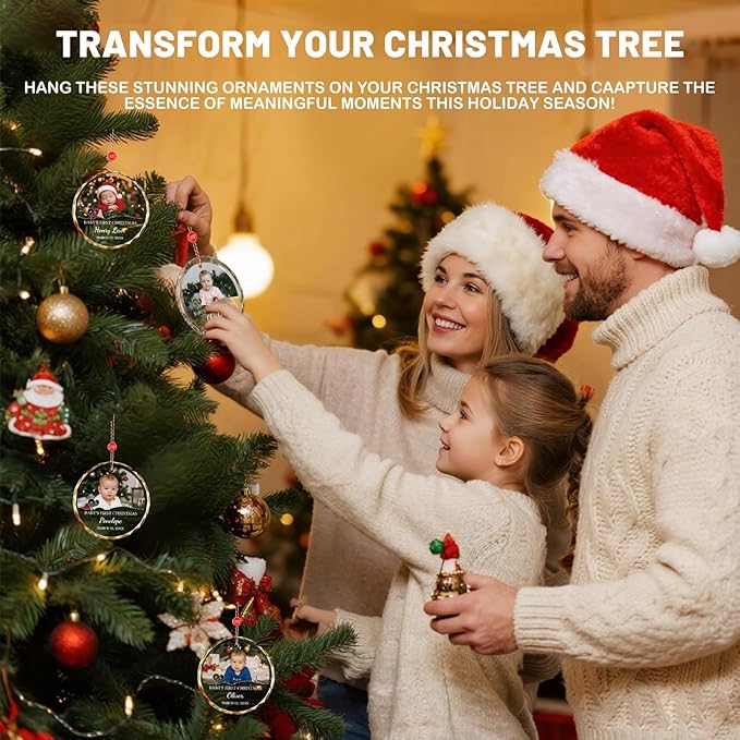 ALBK Custom Baby's First Glass Christmas Ornament 2025 - Personalized Baby Photo Ornament for Christmas Tree, Newborn Birth States Boy Girl Keepsake