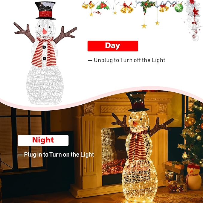 Tangkula Christmas Outdoor Lighted Snowman Yard Xmas Decorations with Pre-Lit 80 LED Lights Artificial Christmas Décor with Ground Stakes and Zip Ties Indoor/Outdoor Holiday Decoration