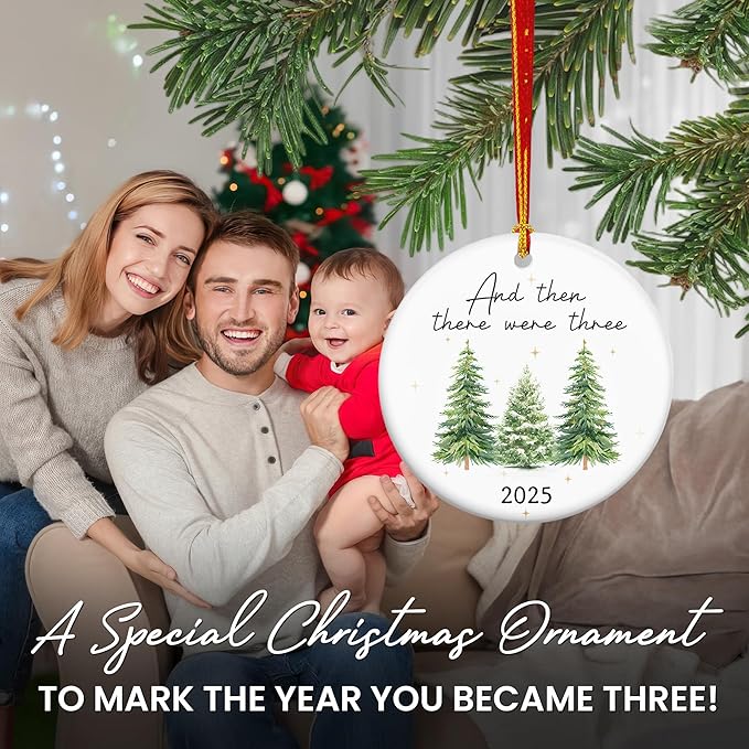 OASSIE Baby's First Christmas Ornaments 2025 - Glass Christmas Ornaments 2025 for Tree Decorations - Gifts for New Mom Dad Parents Couples, Family of Three, Pregnancy Announcement for Grandparents