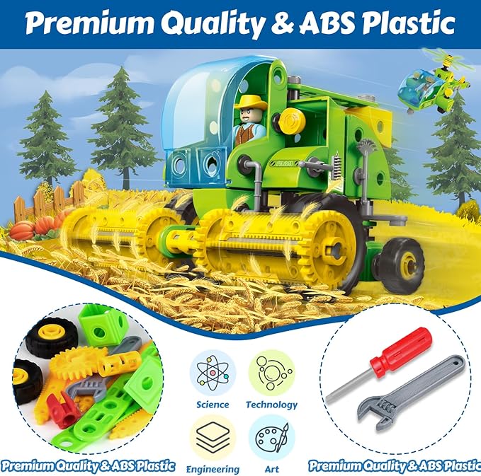 8-in-1 Farm Building Toys for Kids 4 5 6 7 8+ Year Old Boy & Girl, 153 PCS Tractor STEM Toy for Kids, 8 in 1 Learning Toys Educational Construction Blocks Building Set Birthday Gift for Kid