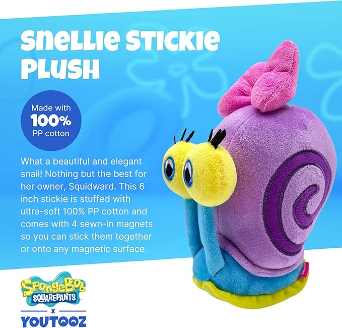 Youtooz Snellie Stickie 6" inch, very soft & magnetic Spongebob Squarepants Snellie the snail stickies by Youtooz Spongebob Squarepants Collection