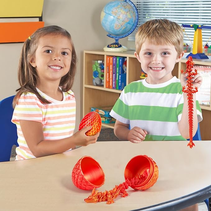 12''3D Printed Dragon and 4.73''Egg - 3D Printed Toys, Articulated Crystal Dragon Egg with Dragons Inside Fidget Toy, Decor Dragons Collectible Figurines (Red Gold,12inch)