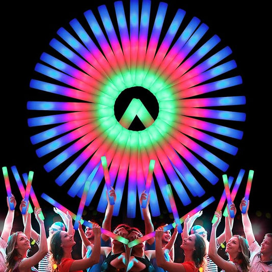 107 PCS LED Foam Glow Sticks Bulk, Glow in the Dark Party Supplies with 3 Modes Colorful Flashing, Neon Party Favors for Birthday, Wedding, Carnival, Concert, New Year