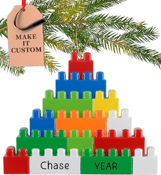 Personalized Building Blocks Ornament 2025 | Free 24h Customization | Laser Engraved Kids Christmas Ornaments for Tree | Custom Gift Wrapped Toddler Keepsake for Girls, Boys
