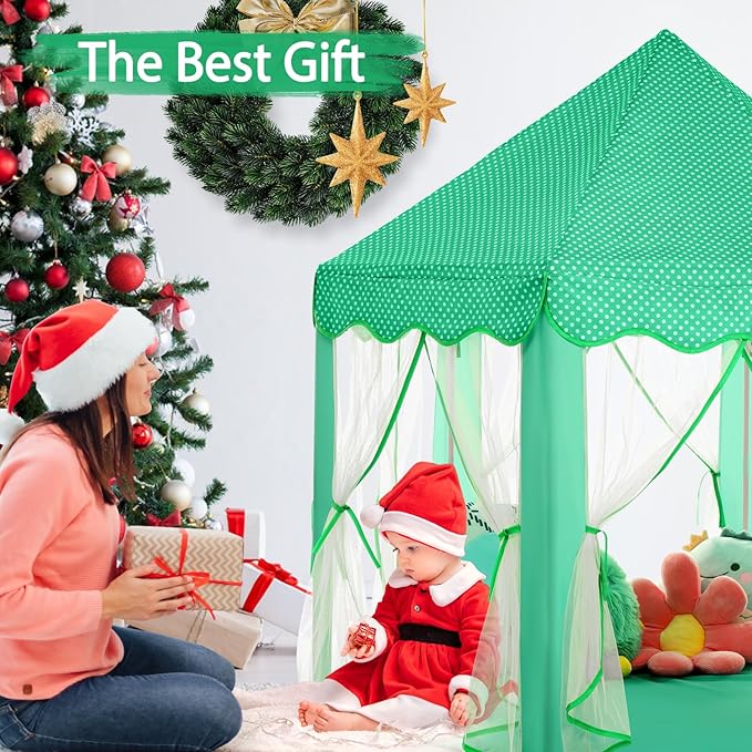 Monobeach Princess Tent Girls Green Large Playhouse Kids Castle Play Tent with Star Lights Gift Toy for Children Indoor and Outdoor Games
