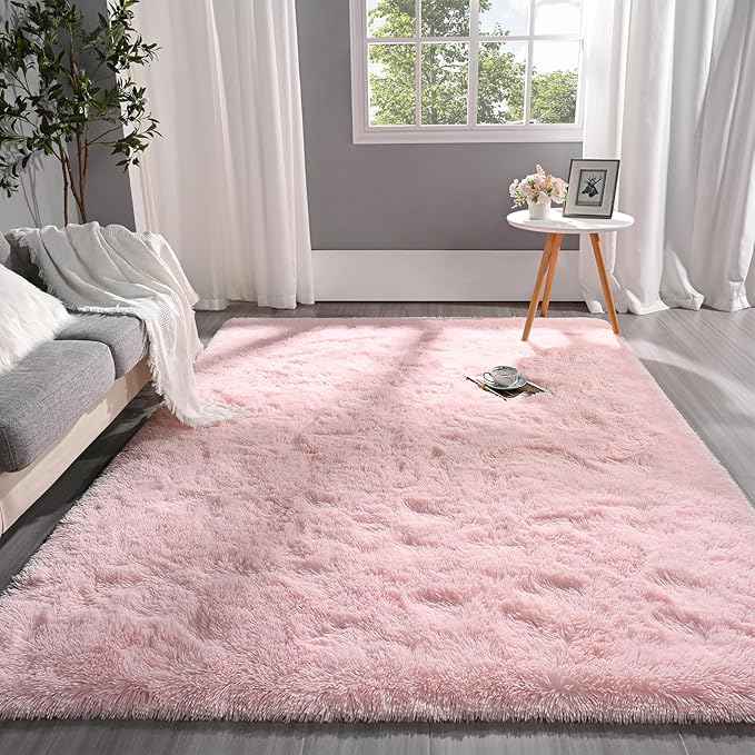 Pettop Fluffy Pink Rug for Bedroom Living Room, 5x8 Feet Super Soft Shaggy Plush Fuzzy Rugs for Girls Kids Boys, Non-Slip and Washable Rug for Nursery Classroom, Carpet for Rooms Decor