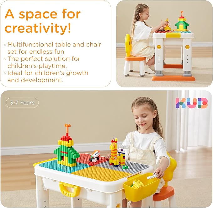 Kids ActivityTable Building Blocks Table and Chair Set Kids Water and Sand Play Table for Boys Girls 3 4 5-7 Years Old