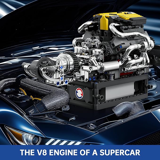 Mould King V12 Engine Building Sets, V8 Model Engine Kit for Adults, Engine Scale Model with Motor, 10207 STEM DIY Building Kits That Works, Blocks Toys for Aged 14+(761 Pieces)