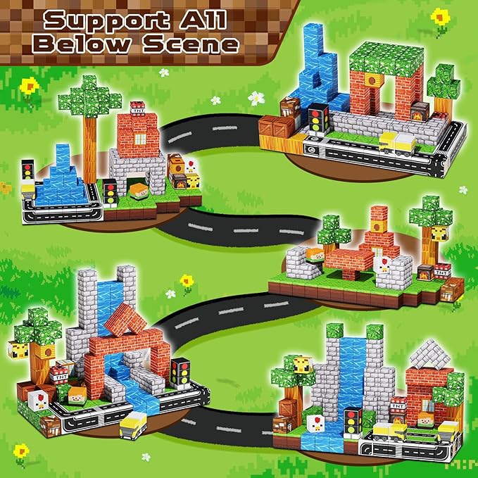 150 PCS Magnetic Blocks - Magnetic Building Block for Kids Ages 4-8, Magnet Blocks Sets for Grassland Build, Magnet Cubes Building Toys for Girls Boys Ages 3 4 5 6 7 8-12 Birthday Gift