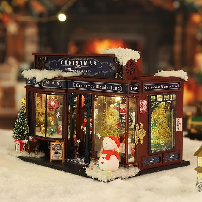 Christmas Miniature Dollhouse Kit, DIY Dollhouse Miniature House Kit for Adults, Tiny House Kits Mini Model Building Sets with Music (Christmas Wonderland)