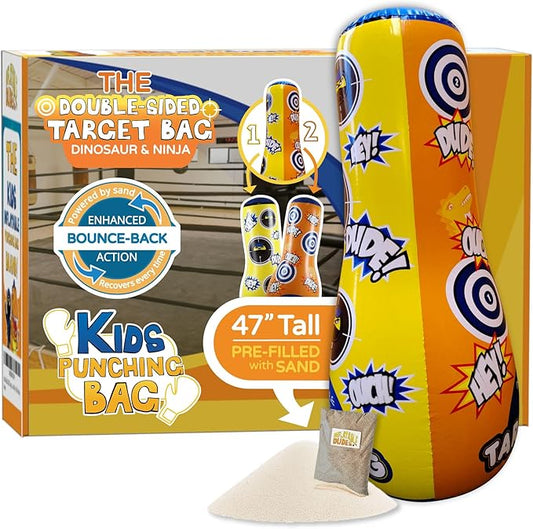 INFLATABLE DUDES Target Bags -Kids Punching Bag | Already Filled with Sand| Bop Bag | Premium Inflatable Toy | Punching Bag for Kids | Enhanced Bounce-Back Action! | Indoor Outdoor -Party Games