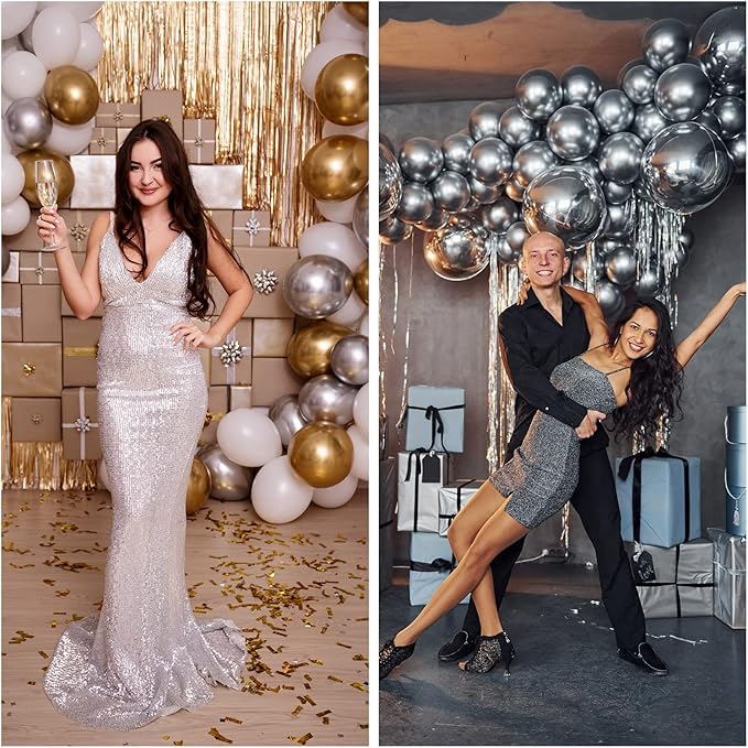 300 Pcs Latex Balloons Different Sizes 5/10/12/18 Inch Party Anniversary Balloons Bulk for Birthday Wedding Baby Shower Party Decoration(Metallic Silver)