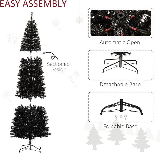 HOMCOM 8ft Pencil Christmas Tree, Unlit Artificial Christmas Tree Slim Douglas Fir Xmas Tree with Realistic Branches, Halloween Tree with 1168 Tips, Black