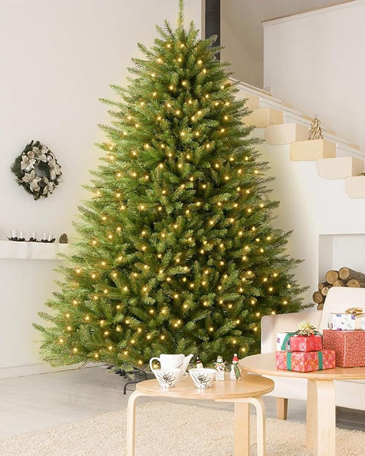 Prelit Christmas Tree 7FT Premium Artificial Spruce Christmas Tree with 800 Clear Lights, Hinged/Feel Real/Realistic/Full Fir Xmas Tree 7 Feet Holiday