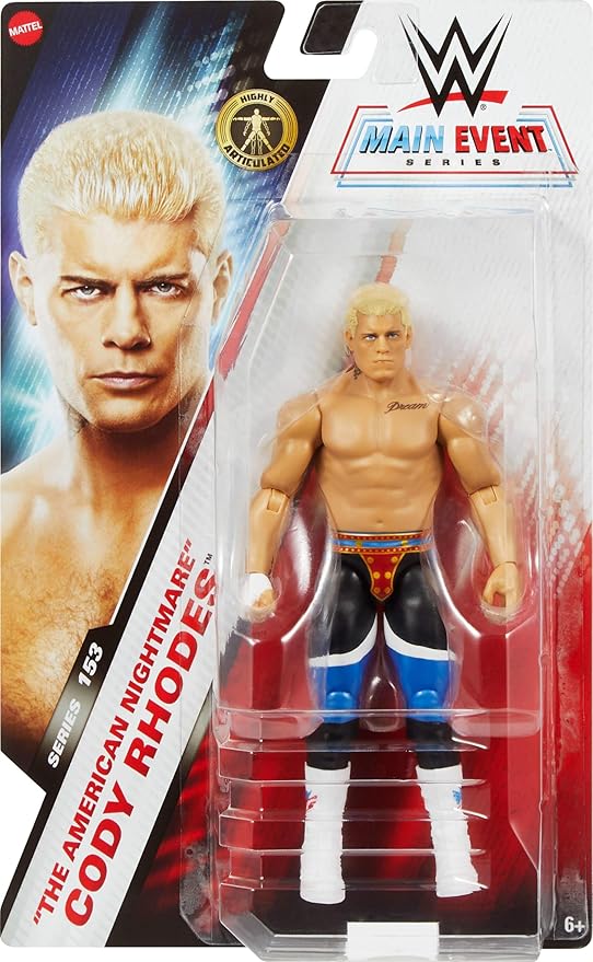 Mattel WWE Cody Rhodes “The American Nightmare” Action Figure, Main Event Series #153 6-inch Collectible with 10 Articulation Points & Life-Like Look