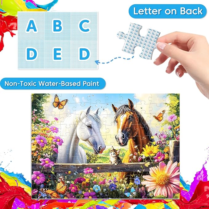 4-Pack Puzzles for Kids Ages 6-8 8-10 Year Old - Lions Horses Owls Dolphins, Large Piece Puzzles for Seniors, 100 Pieces Jigsaw Puzzles for Kids Ages 4-6, Learning Educational Toys for Boys and Girls