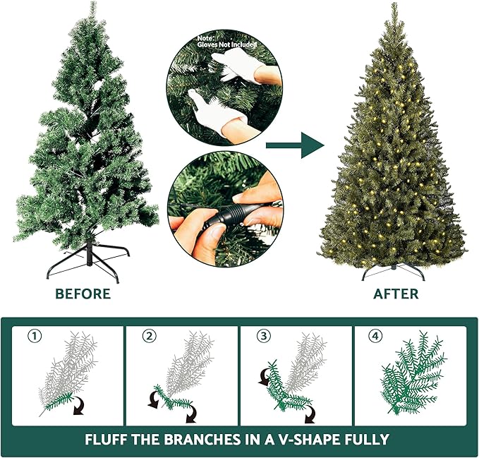 Annecy 6ft Pre-Lit Christmas Tree, Green Artificial Full Spruce Christmas Tree for Home, Office, Party Decoration w/ 970 Branch Tips, 250 Warm White & Multi-Color Lights, Metal Hinges&Base,Green 6 ft