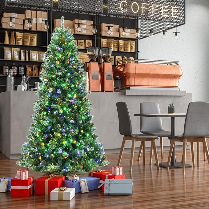 GOFLAME 7ft Artificial Christmas Tree, Pre-lit Xmas Tree 9 Lighting Modes w/ 1181 PVC Branch Tips & 500 Color-Changing LED Lights, Holiday Festival Decoration Tree with Remote Control and Metal Stand