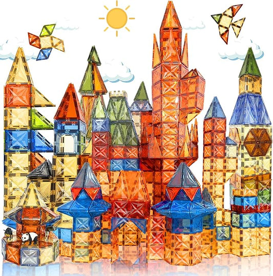 Magnetic Tiles, 100 PCS Magnetic Blocks Building Set Magnet Tiles STEM Toys 3D Kids Preschool Educational Sensory Toys Gift for Toddlers Kids Boys Ages 3 4 5 6 7 8 9+ Year Old