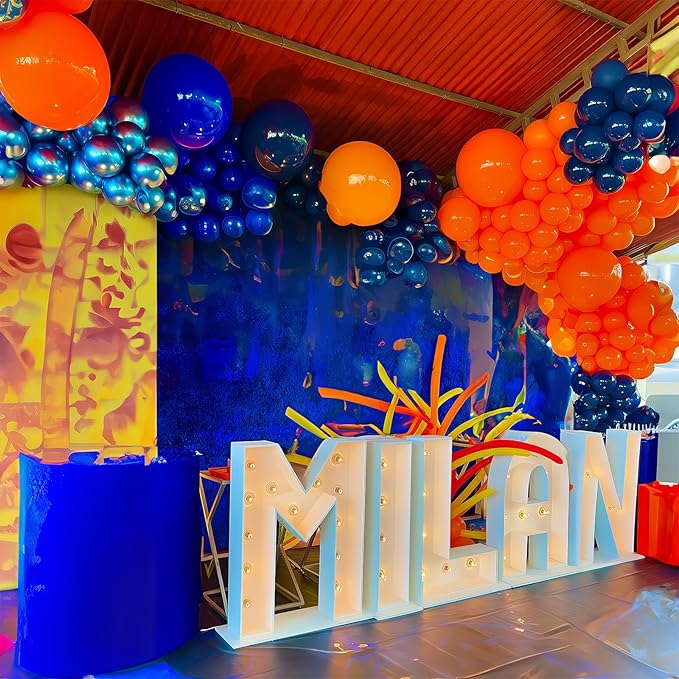 Orange Blue Black Balloons Garland Arch Kit 112 Pcs Royal Navy Blue Black Orange Latex Helium Balloon for Graduation Cartoon Baby Shower Birthday Engagement Party Decorations Supplies