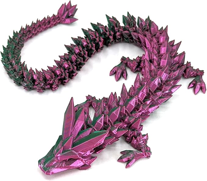 Medium 12" Articulated Crystal Dragon - Multi Color 3D Printed Plastic Dragon Figure - Rainbow Pearlescent Colors - Interlocked Body Segments and Legs (Medium 12", Rose Red Green)