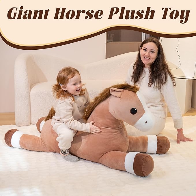 37" Giant Horse Stuffed Animals, Large Stuffed Horse Plush Pillow, Soft Large Stuffed Pony, Cute Farm Animals Plush Toys, Gifts for Kids Boys Girls on Birthday Children's Day Christmas